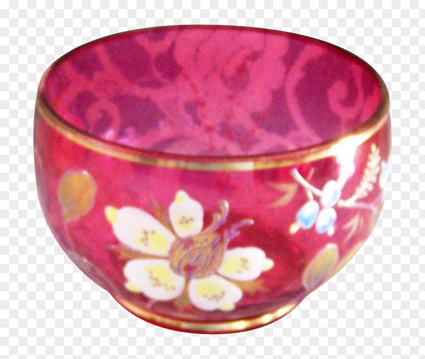 Glass Bowl Cranberry Enamel Paint Vitreous PNG