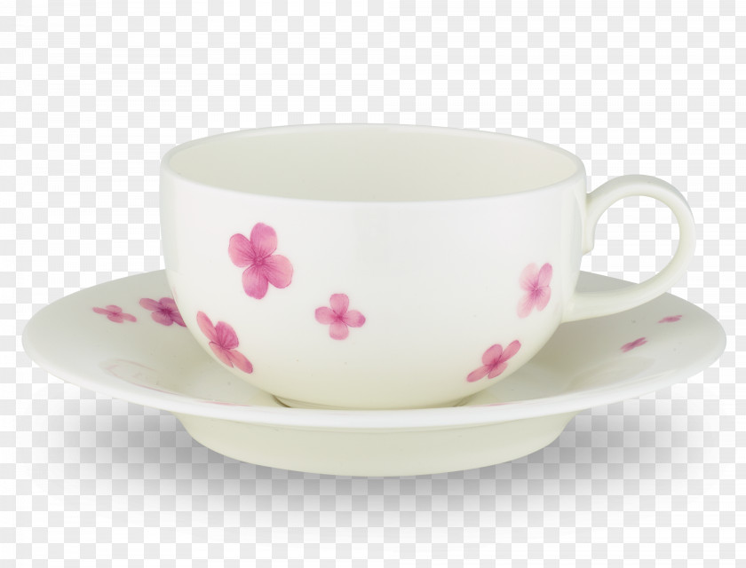 Scattered Petals Coffee Cup Saucer Mug Porcelain PNG