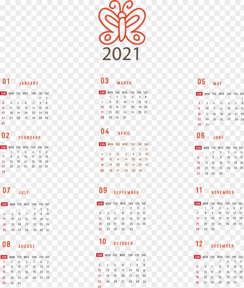 Printable 2021 Yearly Calendar PNG