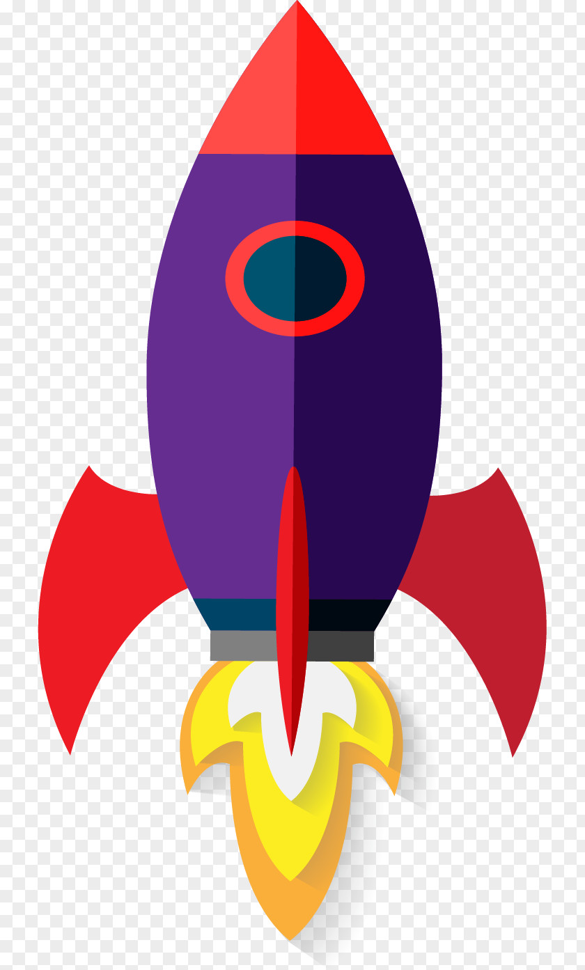 Purple Rose Rocket Flat Design Clip Art PNG