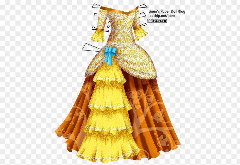 Yellow Dress Paper Doll Ball Gown PNG