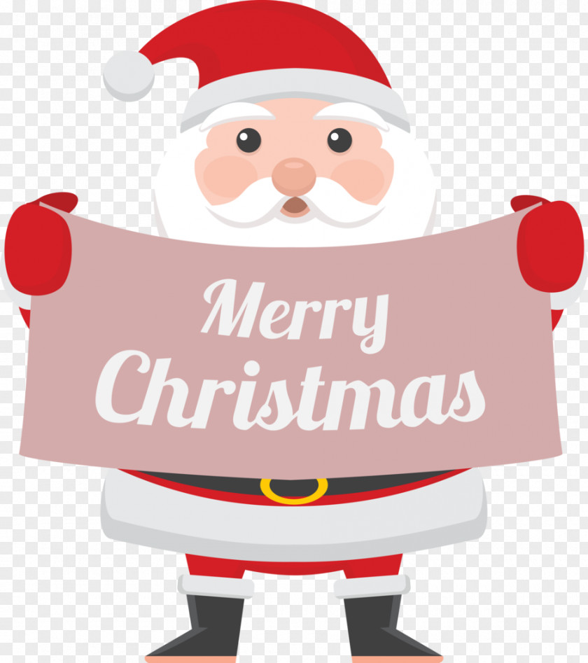 Merry Christmas Santa Holding A Sign Rudolph Claus Reindeer Card PNG