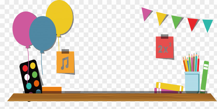 Balloons And Bunting On The Desks Table Balloon Clip Art PNG