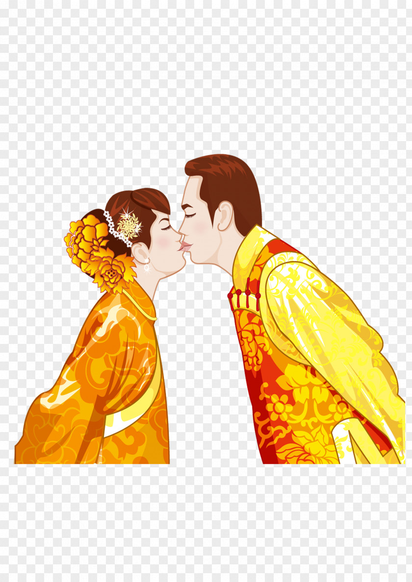 Bridal Kiss Wedding Chinese Marriage Illustration PNG