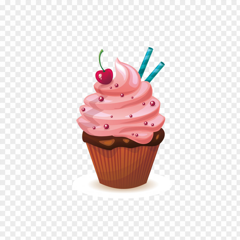 Cherry Cake Vector Cupcake Muffin Icing Red Velvet Birthday PNG