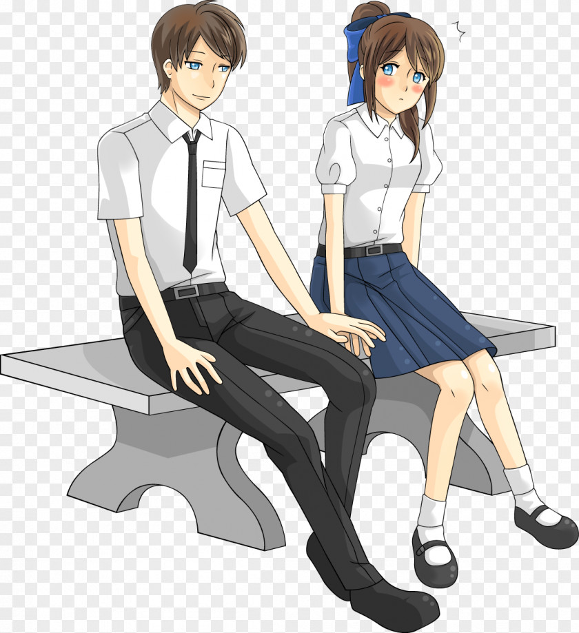 Uniform Student Cartoon Girlfriend Couple PNG