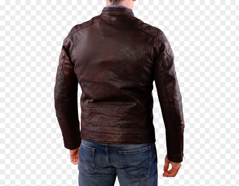 Dark Brown Jeans Leather Jacket Coat Pepe Goldborne XL PNG