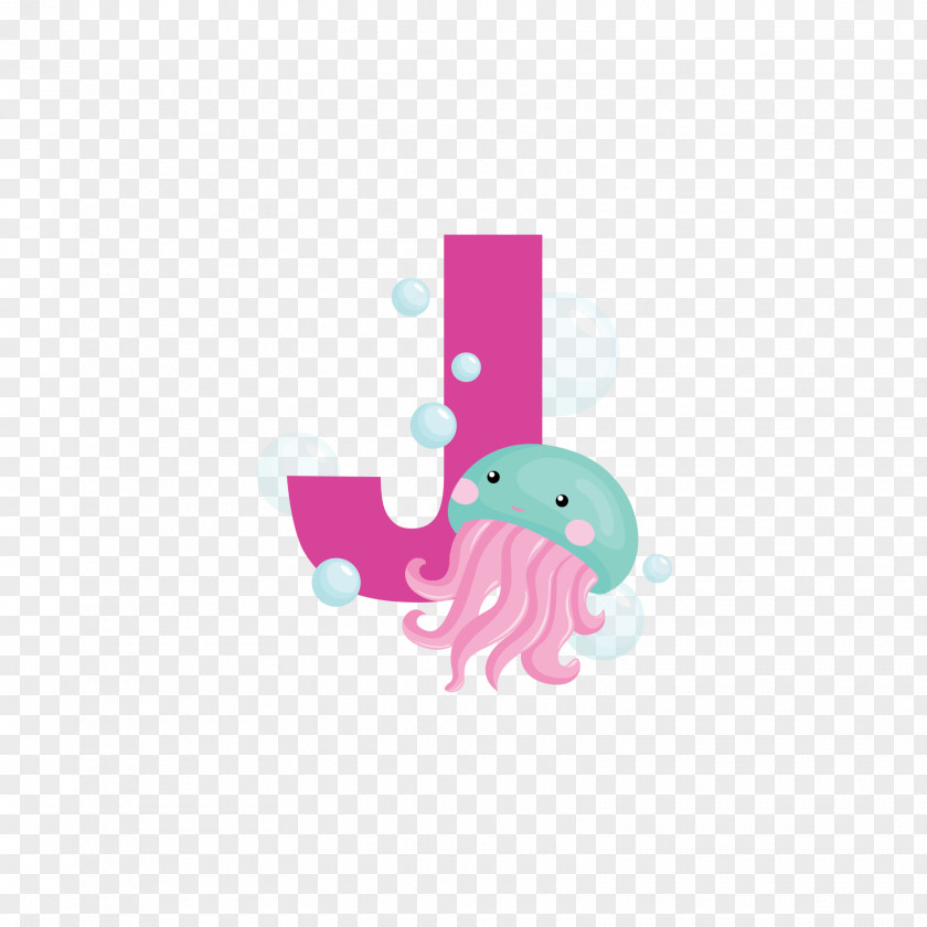 Red Jellyfish Letter J Alphabet Clip Art PNG