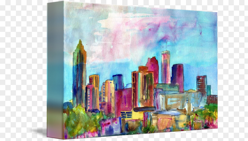 Watercolor Skyline Painting Modern Art Atlanta Still Life PNG
