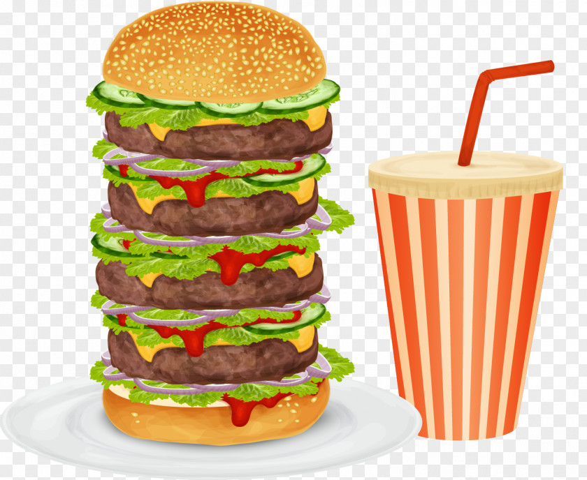 Yellow And Delicious Multi-storey Burger Hamburger Fast Food Cheese Illustration PNG