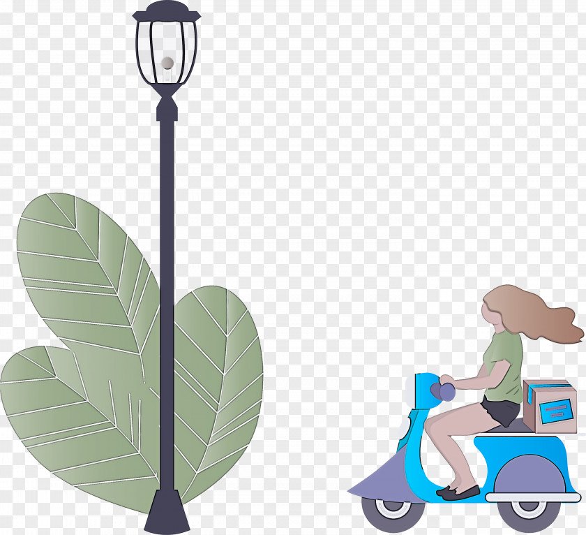 Street Light Motorcycle Delivery PNG