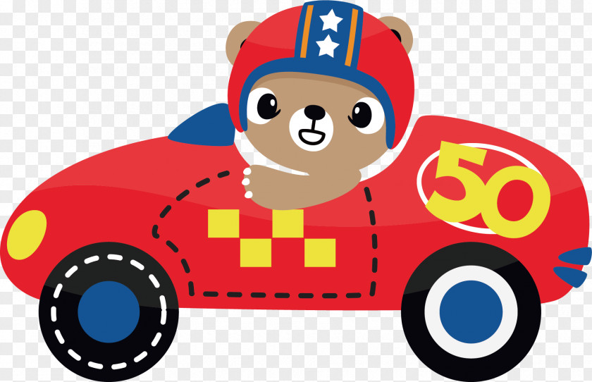 Bear Driving Car Train Illustration PNG