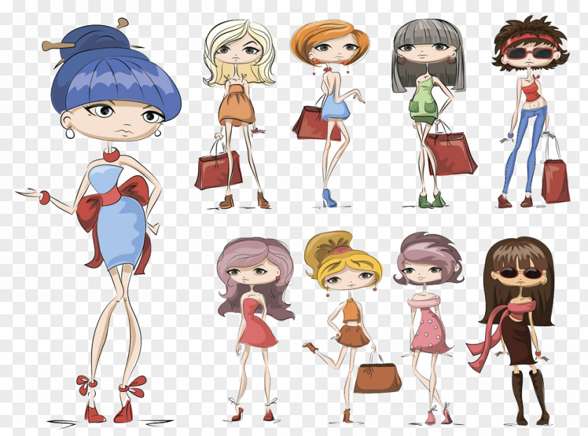 Cartoon Women Drawing Fashion Illustration PNG