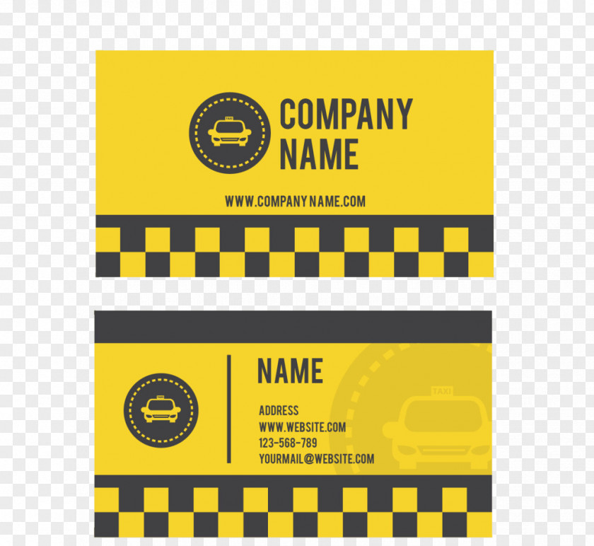 Yellow Checkered Cab Business Card Taxi Driver PNG