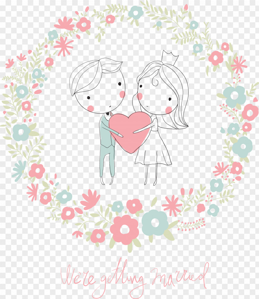 Vector A Sweet Couple Wedding Invitation Drawing Illustration PNG