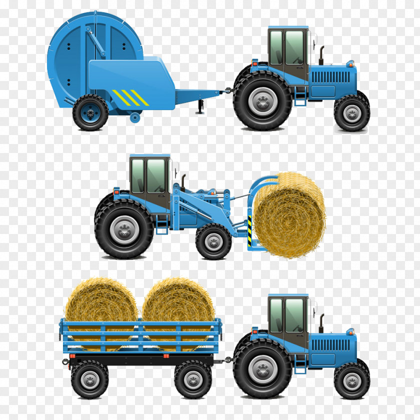 Hand-drawn Cartoon Farm Tractor Agriculture Baler Hay PNG