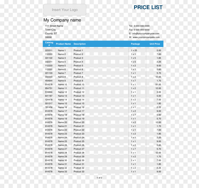 Pricelist Microsoft Excel Template Spreadsheet Word Price PNG