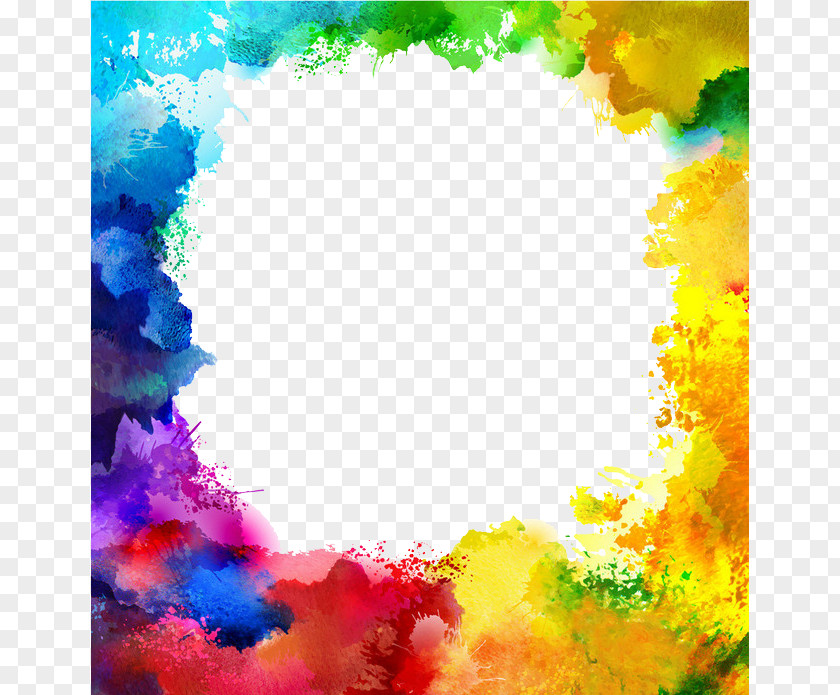 Colorful Ink Border Color Watercolor Painting Stock Illustration PNG