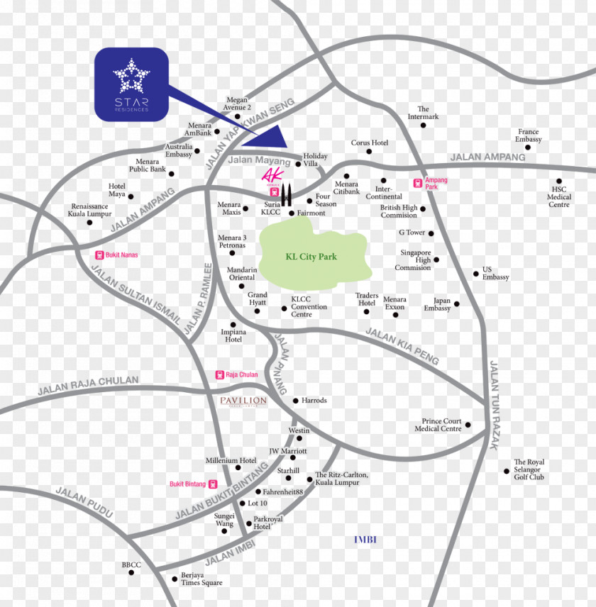 Map Grand Hyatt Kuala Lumpur Bukit Bintang Suria KLCC PNG