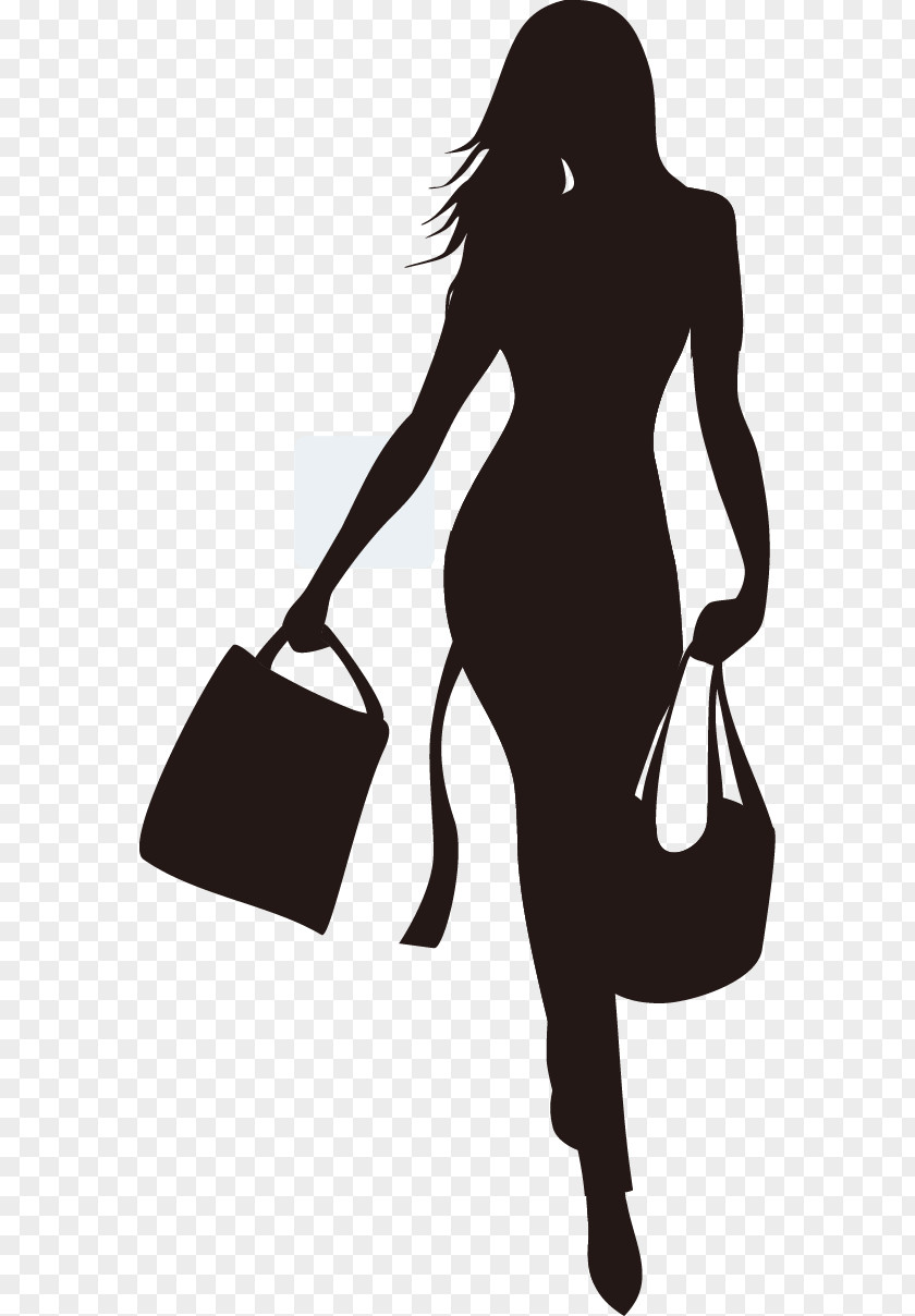 Fashion Shopping Clothing PNG Clothing, shopping girl silhouette, woman holding bags silhouette illustration clipart PNG
