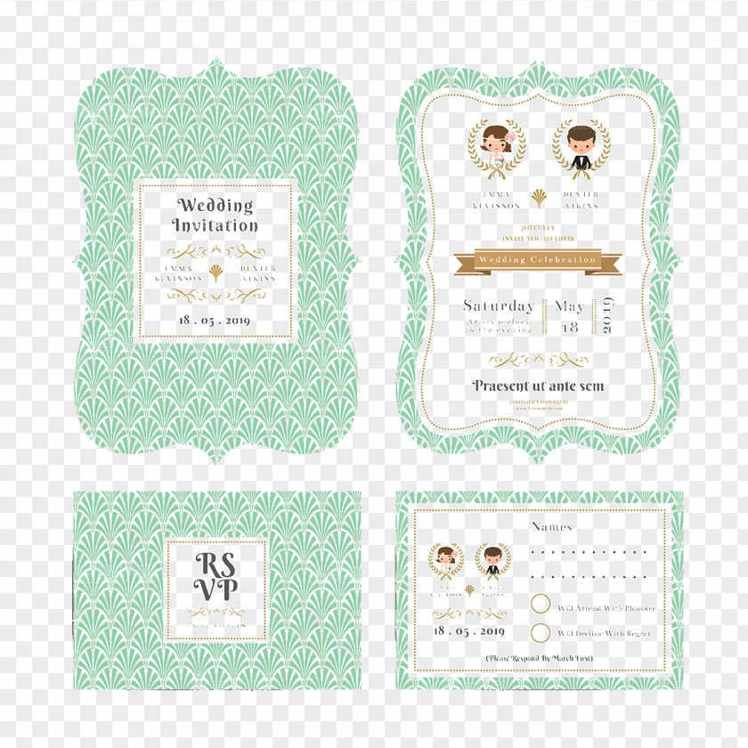 Exquisite Cartoon Wedding Invitation Design Paper PNG