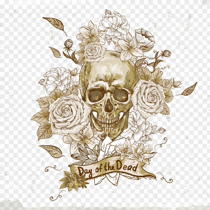 Hand-painted Watercolor Style Skull Vector Illustration Calavera Human Symbolism Flower PNG
