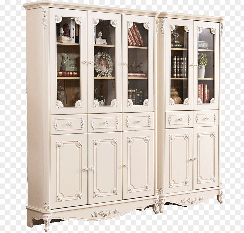 European Style Luxury Bookcase Display Case Door Furniture Wood PNG