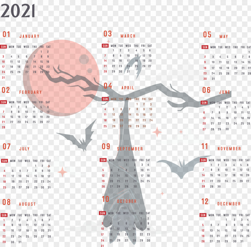 Year 2021 Calendar Printable Yearly Full PNG