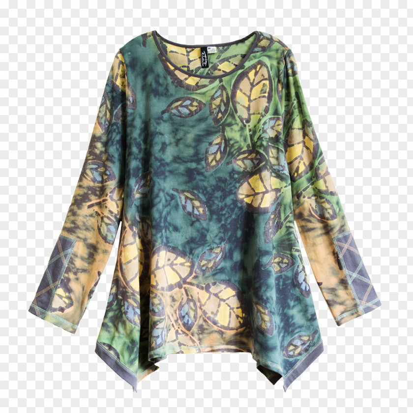 Hand Painted Mid-autumn Sleeve Blouse Dress Neck Turquoise PNG