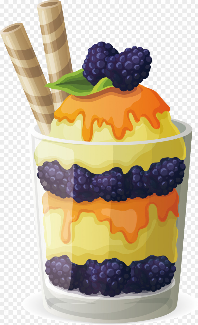 Vector Hand-painted Blueberry Ice Cream Chocolate Cupcake Parfait PNG