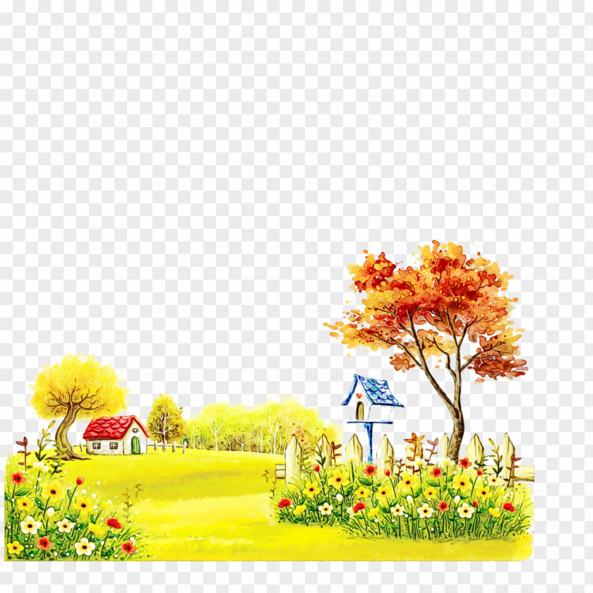 Cut Flowers Meadow Watercolor Nature Background PNG