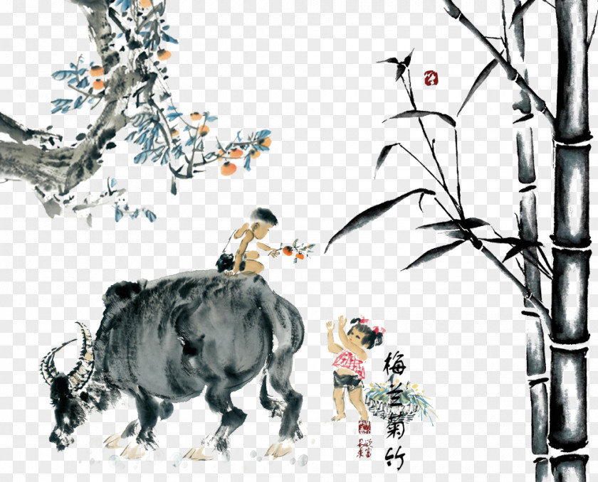 Bamboo And Cattle PNG