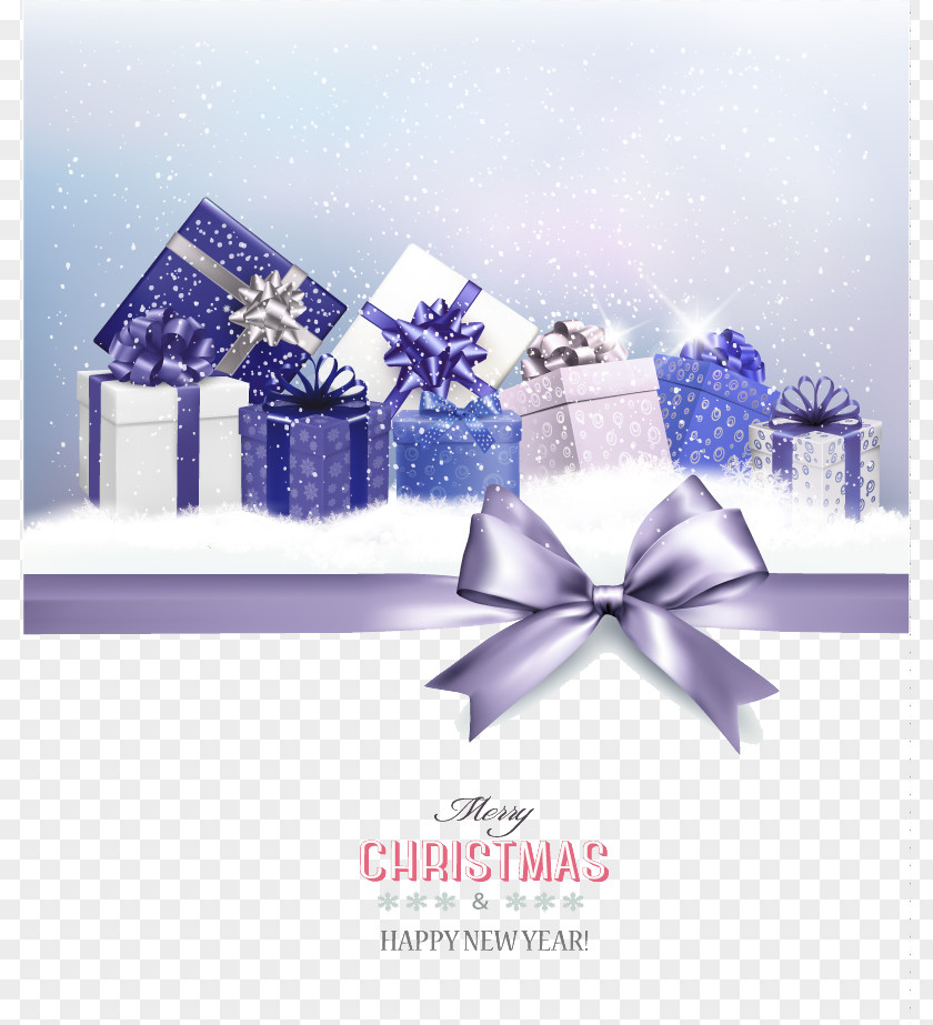 Beautiful Purple Gift Box Christmas Card Vector Santa Claus PNG