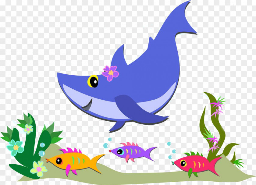 Cartoon Shark Flowers Fish Royalty-free Clip Art PNG