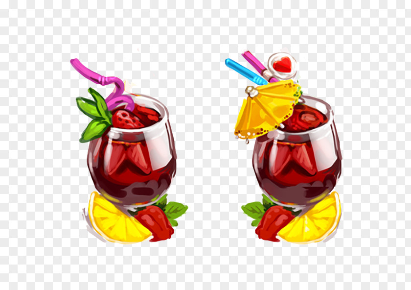 Two Glasses Of Red Wine Painting Juice Cocktail Garnish Punch Icon PNG