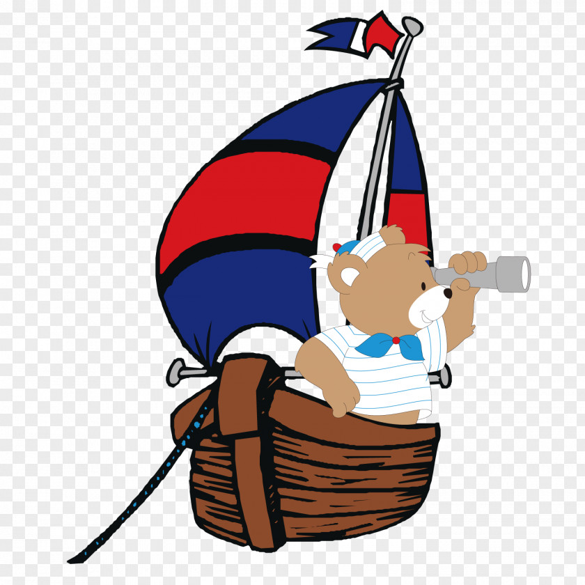 Hot Bear On The Sailing Ship Cartoon Illustration PNG