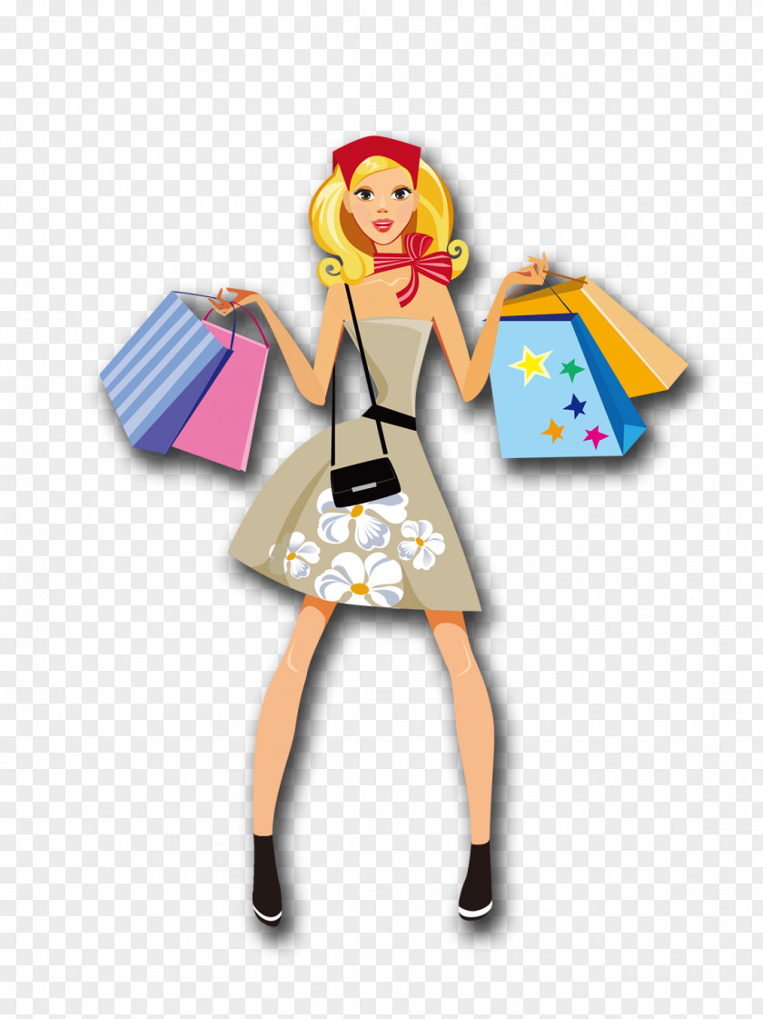 Simple Cartoon Women Shopping Designer PNG