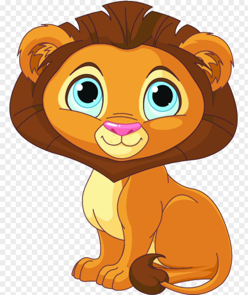 A Cute Little Lion Sitting Down Cartoon Clip Art PNG