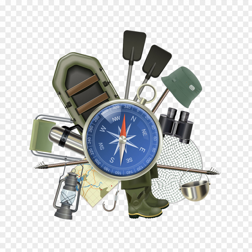 Compass And Outdoor Appliances Camping Fishing Illustration PNG