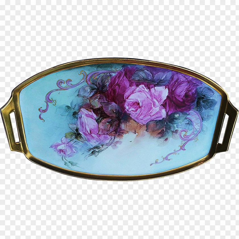 Hand-painted Pink Roses Tray Oval PNG