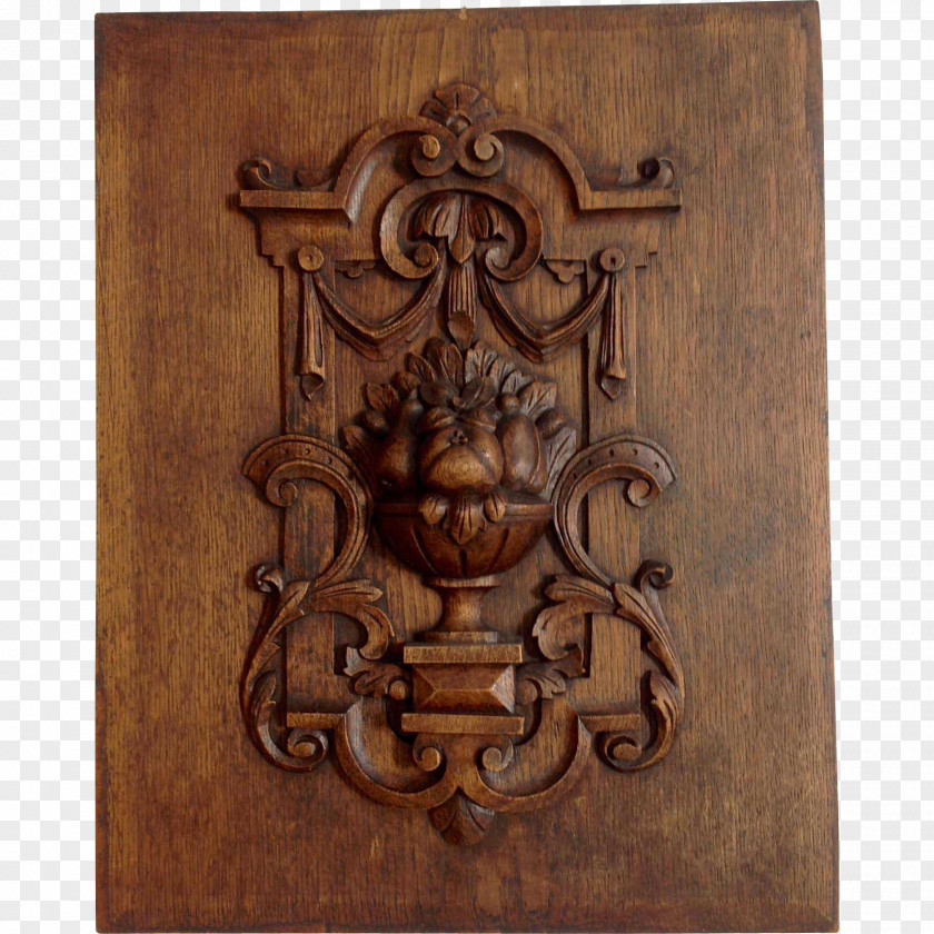 Antique Wood Carving Sculpture Panel Painting PNG