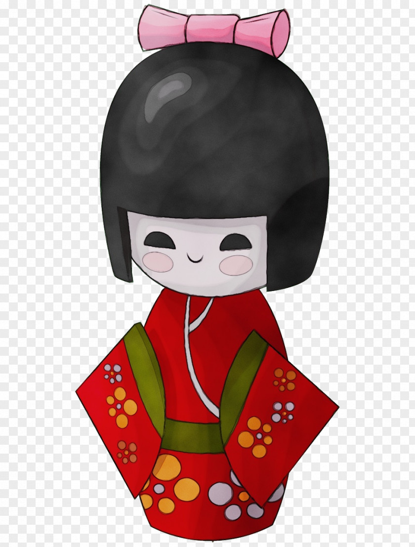 Doll Kokeshi Gratis Boneca - Cerâmica Grande 19cm Amarela 4965c Red PNG