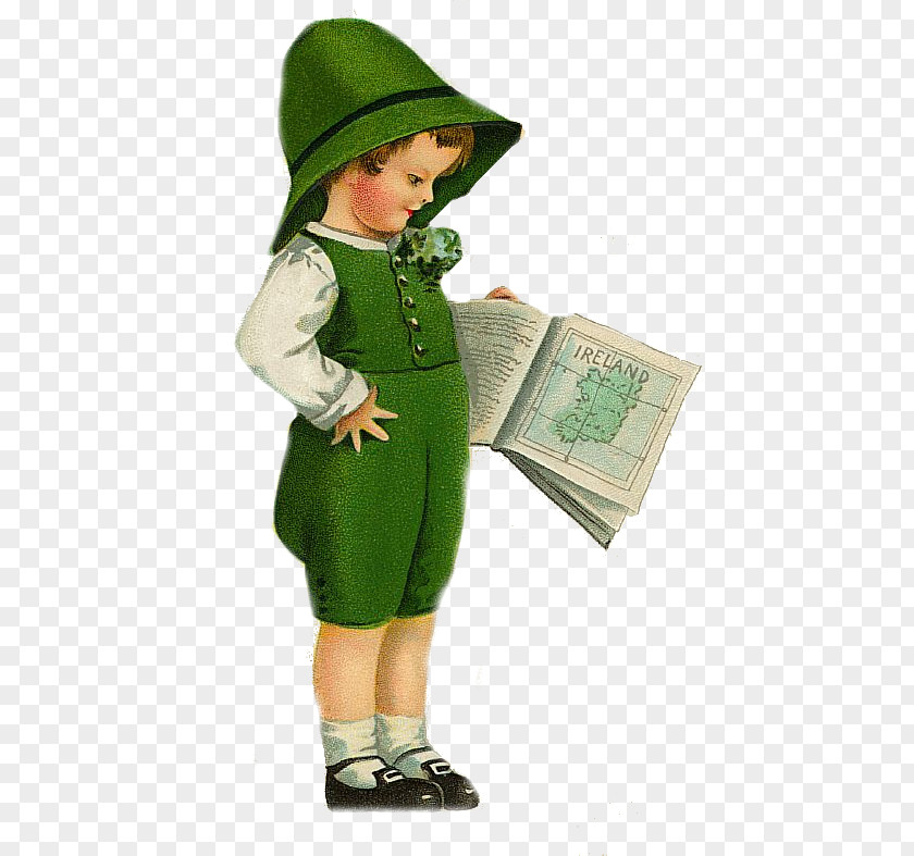 Cartoon Painted Child Ireland Saint Patrick's Day Postcard March 17 PNG