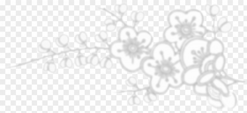 Plum Flower White Line Art Black Pattern PNG