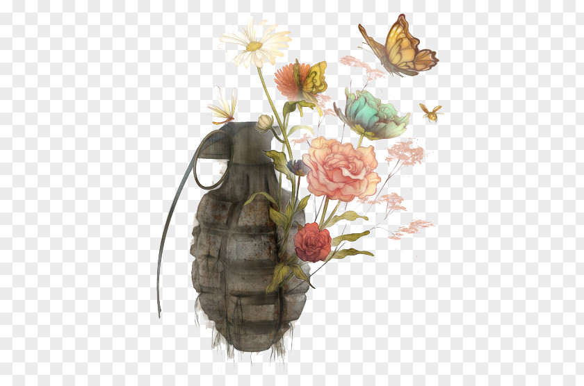 Watercolor Grenade Flower Artist Printmaking Illustration PNG