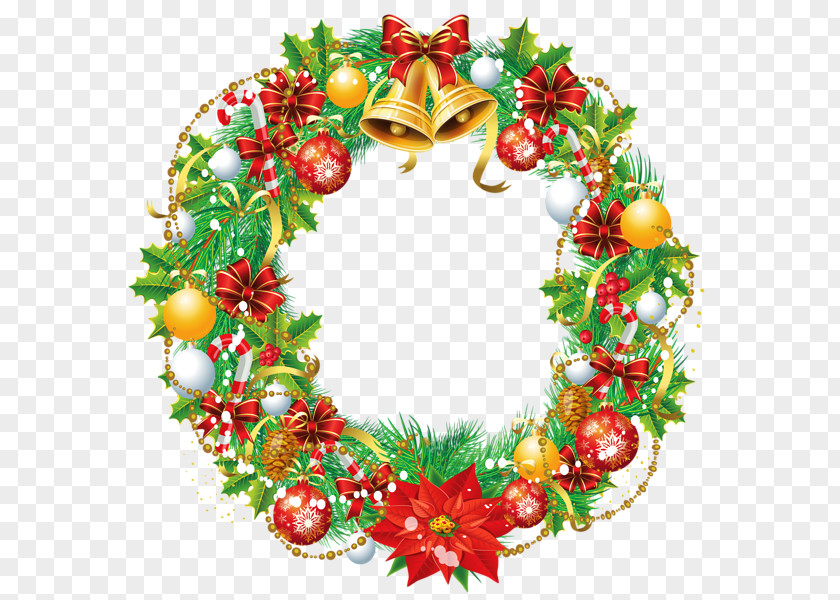 Gold Wreath Christmas Santa Claus Clip Art PNG