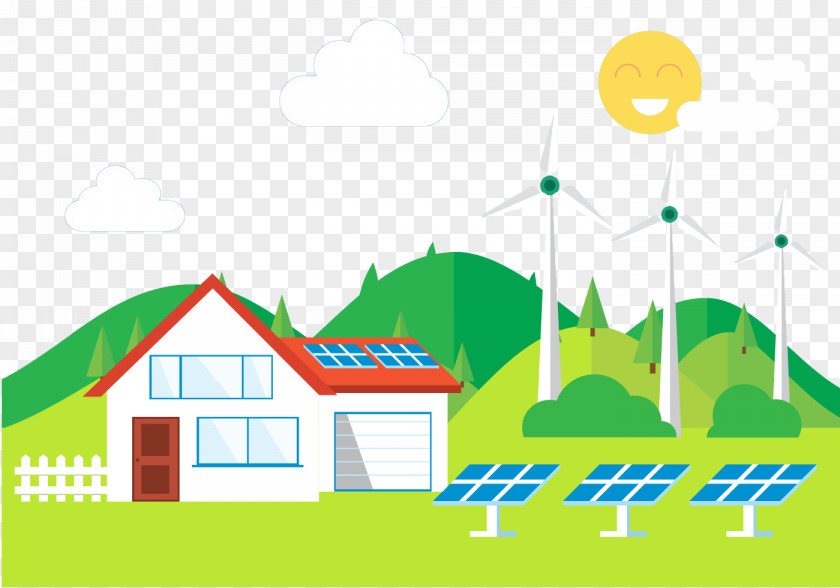 Eco Vector Solar Energy Renewable Photovoltaics Wind Power PNG
