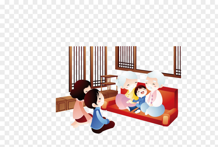 The Old Man Sitting On Couch Grandchild Cartoon Grandparent Illustration PNG