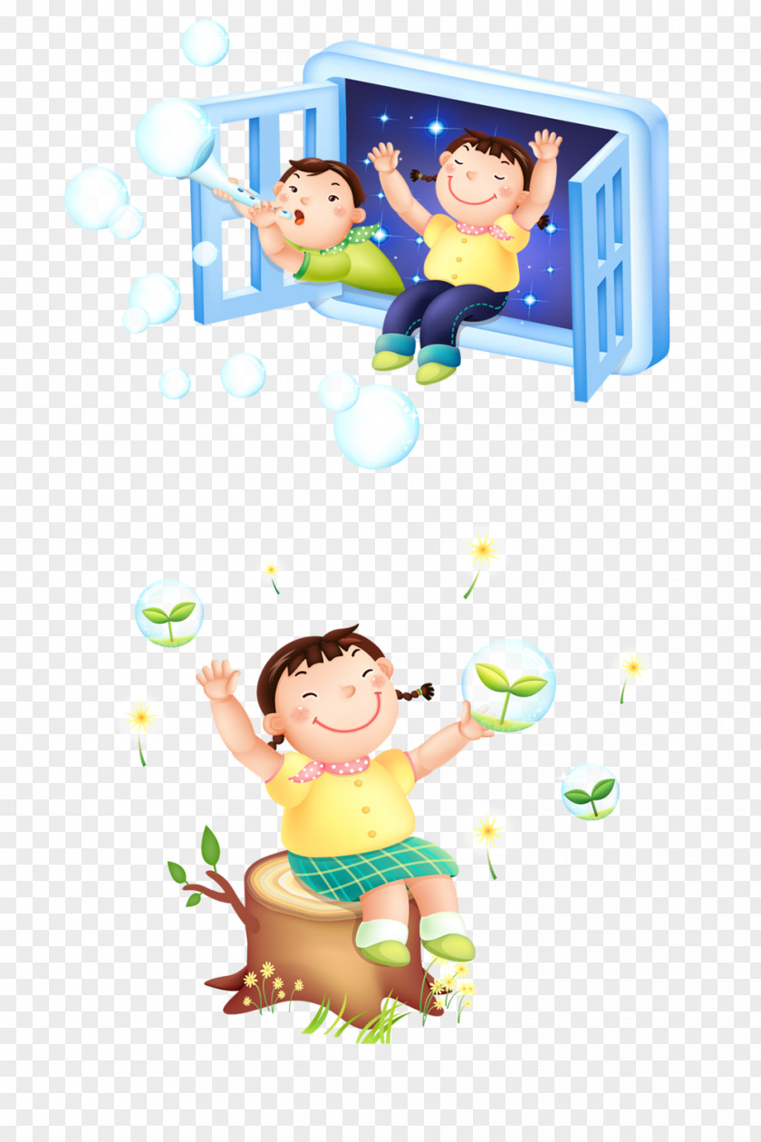 Boy Blowing Bubbles Child Cartoon Illustration PNG