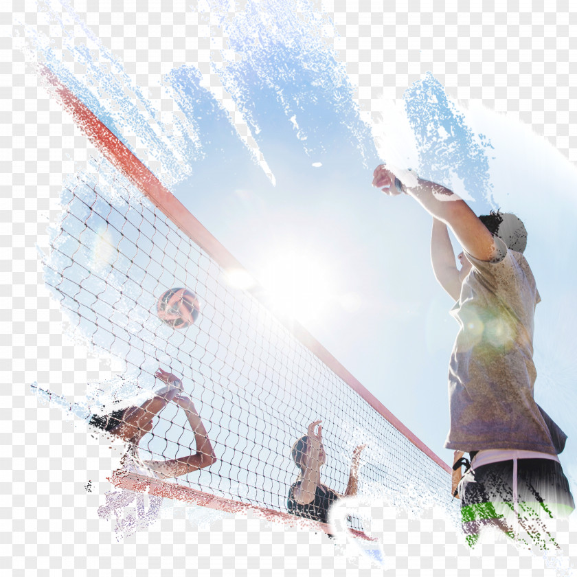 Vibrant Young Man Playing Beach Volleyball Net Sport PNG